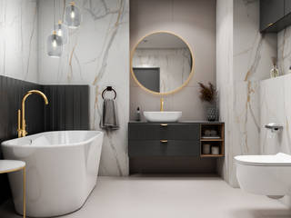 Biel i złoto w eklektycznej łazience, Domni.pl - Portal & Sklep Domni.pl - Portal & Sklep Eclectic style bathroom Ceramic