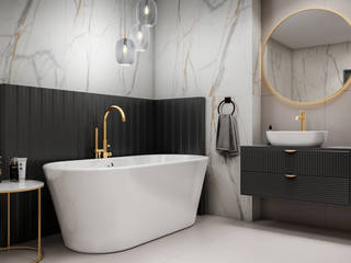 Biel i złoto w eklektycznej łazience, Domni.pl - Portal & Sklep Domni.pl - Portal & Sklep Eclectic style bathroom Ceramic