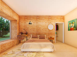 South Carolina House - Bedroom 1 NSBW Rustic style bedroom Bricks Beige