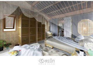 HOMESTAY AN GIANG, Công ty TNHH Thiết Kế Xây Dựng Xanh Hoàng Long Công ty TNHH Thiết Kế Xây Dựng Xanh Hoàng Long Asian style bedroom Bamboo Green Beds & headboards