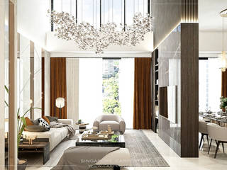 Sophisticated, Modern Luxury @ The Calrose, Singapore Carpentry Interior Design Pte Ltd Singapore Carpentry Interior Design Pte Ltd Modern living room Marble White