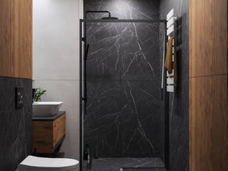 Czarny kamień w małej łazience, Domni.pl - Portal & Sklep Domni.pl - Portal & Sklep Modern bathroom Ceramic