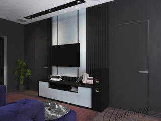 Проект интерьера квартиры с черными стенами, Студия Инстильер | Studio Instilier Студия Инстильер | Studio Instilier Modern living room