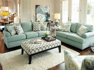 Ghế sofa màu xanh ngọc dịu mát và trang nhã cho phòng khách, The Gioi Sofa The Gioi Sofa Habitaciones de estilo escandinavo Lino Rosa