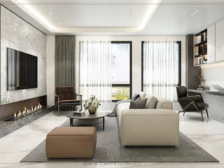 Monochrome Sophistication @ Queenstown, Singapore Carpentry Interior Design Pte Ltd Singapore Carpentry Interior Design Pte Ltd Modern living room Marble White