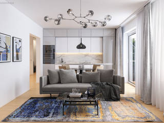 Wohnzimmer 3D Visualisierung, GRIFFEL 3D DESIGN GRIFFEL 3D DESIGN Moderne Wohnzimmer Grau