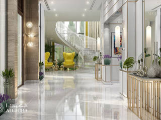 Villa entrance with staircase design, Algedra Interior Design Algedra Interior Design Modern Corridor, Hallway and Staircase