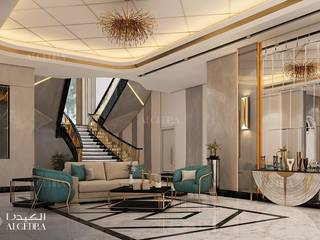 Villa entrance with staircase design, Algedra Interior Design Algedra Interior Design Modern Corridor, Hallway and Staircase