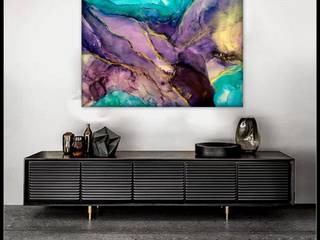 Large Original Vibrant Purple, Blue and Gold Geode Style Painting Canvas Wall Art Contemporary Artwork , alcohol ink painting "CRYSTALVALE", Holly Anderson Fine Art Holly Anderson Fine Art Ulteriori spazi