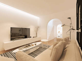 Remodelação de apartamento em Penha de França - Lisboa, 10Place - Creating Home 10Place - Creating Home Nowoczesny salon