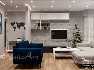 Aranżacja salonu i kuchni w domu jednorodzinnym, Senkoart Design Senkoart Design Moderne Wohnzimmer