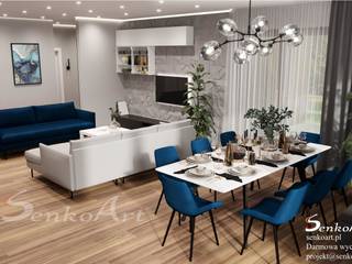 Aranżacja salonu i kuchni w domu jednorodzinnym, Senkoart Design Senkoart Design Moderne Wohnzimmer Grau