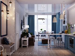 МОРСКАЯ РОМАНТИКА В ЛАСПИ, 52 М², Студия дизайна ROMANIUK DESIGN Студия дизайна ROMANIUK DESIGN Dapur Gaya Mediteran