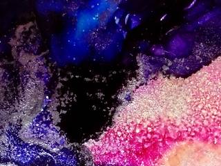 48" Large Sleek Colorful Abstract Fluid Alcohol Ink Art Painting Print , Galaxy, Night Sky, Modern Wall Art on Metal by Holly Anderson "SKYMOND", Holly Anderson Fine Art Holly Anderson Fine Art ห้องอื่นๆ อลูมิเนียมและสังกะสี