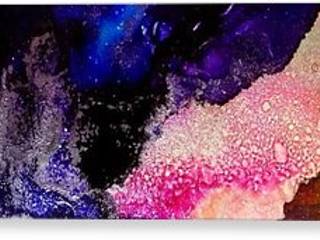 48" Large Sleek Colorful Abstract Fluid Alcohol Ink Art Painting Print , Galaxy, Night Sky, Modern Wall Art on Metal by Holly Anderson "SKYMOND", Holly Anderson Fine Art Holly Anderson Fine Art ห้องอื่นๆ