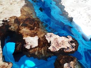 Poplar Wood Blue White River Epoxy Resin Dining Table, Luxuryepoxyfurniture Luxuryepoxyfurniture Modern Yemek Odası Ahşap Ahşap rengi