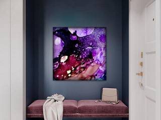 Large Wall Art on Metal, Textured Fluid Alcohol Ink Art Painting Print in Purples and Violet, Contemporary Abstract Wall Art, Office Wall Art, Purple Home Decor Ideas by Holly Anderson SPIRIT MEADOW, Holly Anderson Fine Art Holly Anderson Fine Art غرف اخرى