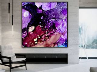 Large Wall Art on Metal, Textured Fluid Alcohol Ink Art Painting Print in Purples and Violet, Contemporary Abstract Wall Art, Office Wall Art, Purple Home Decor Ideas by Holly Anderson SPIRIT MEADOW, Holly Anderson Fine Art Holly Anderson Fine Art Meer ruimtes