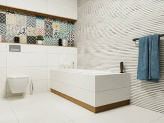 Kolorowy patchwork w nowoczesnej białej łazience, Domni.pl - Portal & Sklep Domni.pl - Portal & Sklep Phòng tắm phong cách hiện đại gốm sứ