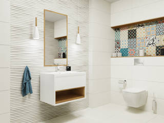 Kolorowy patchwork w nowoczesnej białej łazience, Domni.pl - Portal & Sklep Domni.pl - Portal & Sklep حمام سيراميك