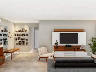 Apartamento Embaré - Living, Ruth Perovano Arquitetura e Interiores Ruth Perovano Arquitetura e Interiores Living room