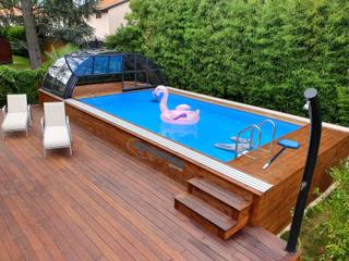 Piscina fuori terra su misura, rivestita in legno o WPC (materiale che non ha bisogno di manutenzione) completa di accessori come solarium, pedane o gradinate., Aquazzura Piscine Aquazzura Piscine Garden Pool