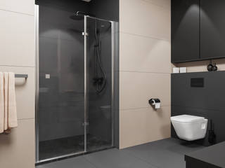 Antracytowa łazienka z beżowym wypełnieniem w kolekcji Tubądzin Industrio, Domni.pl - Portal & Sklep Domni.pl - Portal & Sklep Baños modernos Cerámico