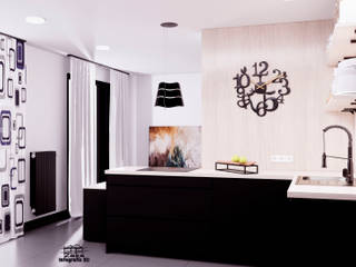 Cocina,Negra,mate, zezadesign3d zezadesign3d 現代廚房設計點子、靈感&圖片 複合木地板 Transparent