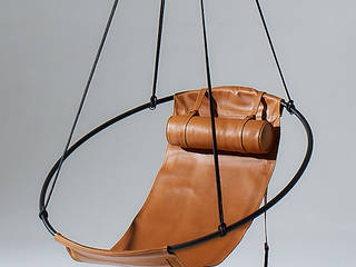 Studio Stirling Soft Leather Sling Collection - Minimal 21st Century Sculptural Functional Art, Tubular Steel Rust Protected and Powder Coated, Genuine Leather, Hanging Chairs or Swing Seats, Studio Stirling pty (ltd) Studio Stirling pty (ltd) Коридор, прихожая и лестница в стиле минимализм Кожа Серый