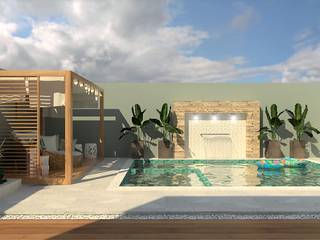 Projeto de área externa com piscina, Juliana Garcia Arquitetura e Design Juliana Garcia Arquitetura e Design Piscinas de estilo moderno