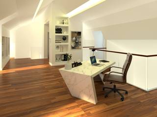 Ginkgo Design Studio 모던스타일 서재 / 사무실 대리석 화이트