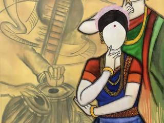 Purchase "Jugalbandi Painting" only at IndianArtIdeas , Indian Art Ideas Indian Art Ideas Інші кімнати Папір Різнокольорові