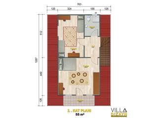3+1 Dubleks Prefabrik Ev 134 M² 250.00, VİLLA DİZAYN PREFABRİK VİLLA DİZAYN PREFABRİK Modern Banyo Yönlendirilmiş Yonga Levha