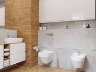 Nowoczesna łazienka z podłogą ułożoną w jodełkę z kolekcji Cerrad Giornata, Domni.pl - Portal & Sklep Domni.pl - Portal & Sklep Modern bathroom Ceramic