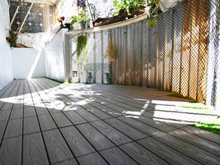 【40年老屋陽台也可以煥然一新-弧形陽台的快組鋪設示範】, 新綠境實業有限公司 新綠境實業有限公司 Balcony Wood-Plastic Composite Wood effect