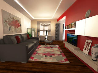 Soggiorno in rosso per un appartamento a Roma, Angela Archinà Progettazione & Interior Design Angela Archinà Progettazione & Interior Design ห้องนั่งเล่น