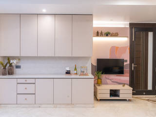 Thoughtfully curated storage along with tv unit! homify Modern Living Room tv unit, simple tv unit, wardrobe storage, living room tv units