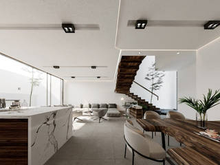 Residencia creada para ti en Bosques de Santa Anita, Tlajomulco de Zúñiga, Rebora Arquitectos Rebora Arquitectos Modern living room Marble