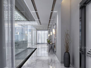 Villa hallway design in Dubai, Algedra Interior Design Algedra Interior Design Modern corridor, hallway & stairs