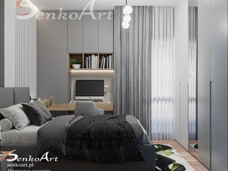 Projekt Sypialni z własnym biurkiem do pracy, Senkoart Design Senkoart Design Nowoczesne domowe biuro i gabinet Szary