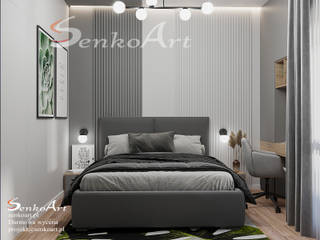 Projekt Sypialni z własnym biurkiem do pracy, Senkoart Design Senkoart Design Kleines Schlafzimmer Grau