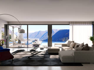 Villa sul Lago di Como, mcp-render mcp-render Moderne Wohnzimmer Beige