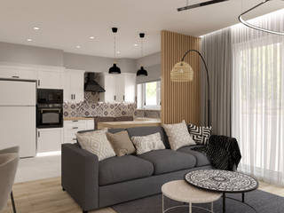 Projekt salonu w nowoczesnym stylu w domu, Senkoart Design Senkoart Design Moderne Wohnzimmer Holz Grau