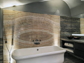 Bagno in Travertino Silver , TEBALDI GIUSEPPE SRL TEBALDI GIUSEPPE SRL Moderne Badezimmer Stein