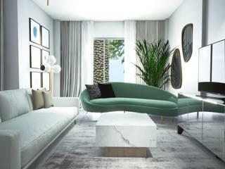 VISTA 4 · SOFÁ CURVO VERDE EN P`ROYECTO DE DISEÑO INTERIOR MADRID RAF ROOM studio Livings de estilo moderno Mármol Verde