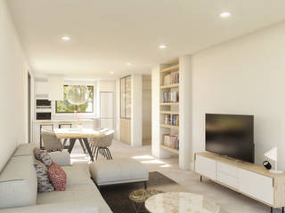 Vivienda modular Átlas - Atlántida HOMES, Grupo RIOFRIO arquitectos Grupo RIOFRIO arquitectos Modern living room Ceramic White