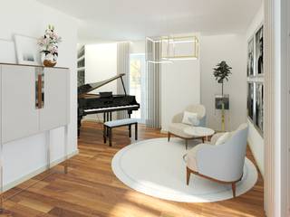 Projeto Palacete Restelo, Ginkgo Design Studio Ginkgo Design Studio Modern living room Wood White