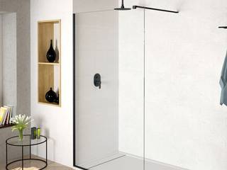 Tendencias en mamparas de diseño: perfilería negra., Balnearianweb Balnearianweb Modern style bathrooms Glass