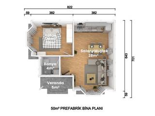 2+1 Prefabrik Ev 65 M² 81.800 TL, VİLLA DİZAYN PREFABRİK VİLLA DİZAYN PREFABRİK Prefabrik ev Yönlendirilmiş Yonga Levha