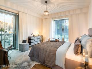 Luxus-Appartementwohnung im Hamburger Hafenbereich, wohnhelden Home Staging wohnhelden Home Staging Kamar Tidur Gaya Eklektik